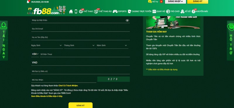 Hoàn thành quá trình đăng ký FB88 để trải nghiệm các trò cá cược