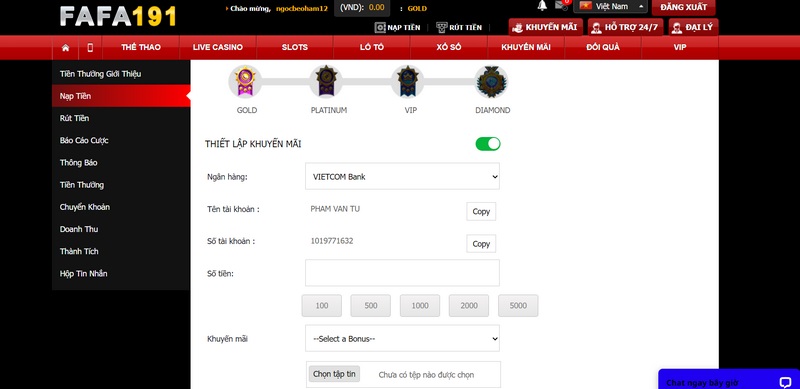 Chia sẻ cách nạp tiền chính xác nhất tại nhà cái FAFA191