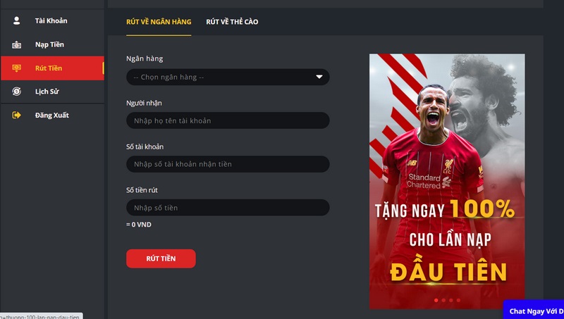 Rút tiền qua tài khoản ngân hàng là cách nhiều cược thủ chọn