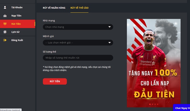 Rút tiền về thẻ cào đơn giản thực hiện chỉ mất 1 - 2 phút