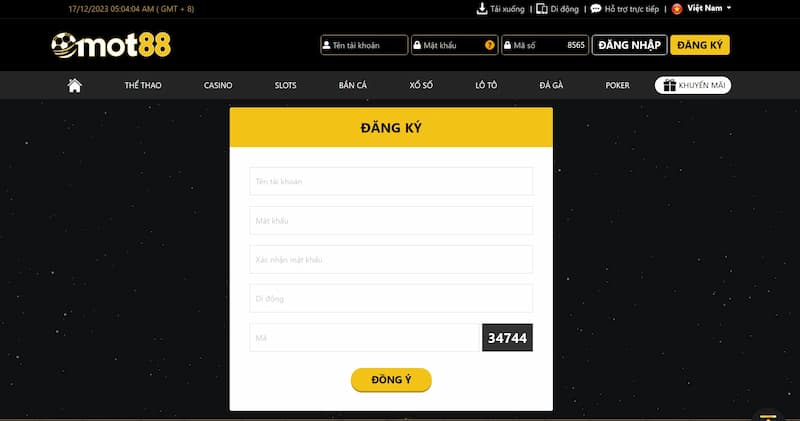 Cách tạo tài khoản Mot88