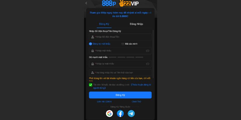 Hướng dẫn đăng ký tham gia 888P